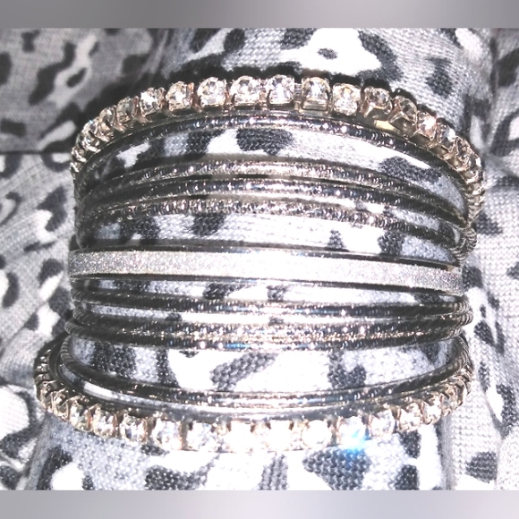 Silver Bangle Bracelets Set - Picture 1 of 5